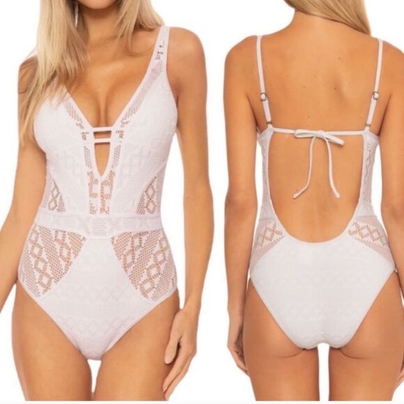 BECCA Other - BECCA by Rebecca Virtue White Women Color Play Crochet One Piece Swimsuit sz  L